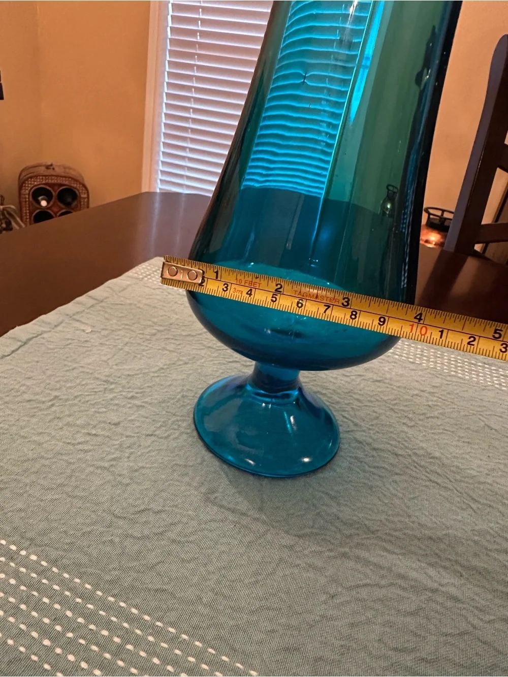 LE Smith Peacock Blue Smoothie pedestal Swung Vase, 15”- Home Accents
